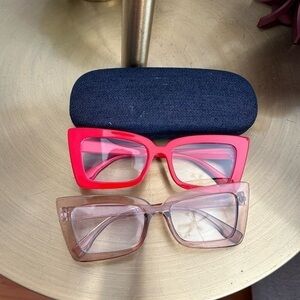 Rectangle Cat Eye Red And Taupe Decorative Glasses And Cool Case
